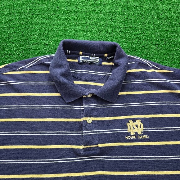 Notre Dame Fighting Irish Polo Shirt Mens Large Blue Striped Vintage College - Picture 2 of 8